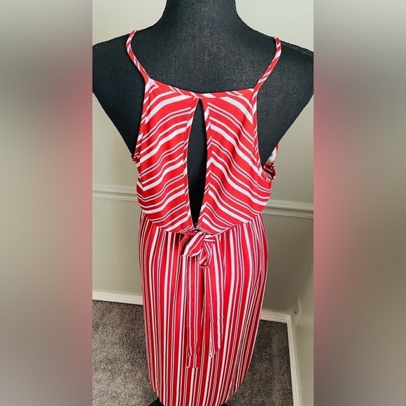 MIKEY & Joey Red White Stripe Halter Neck Midi Dress Size M - Picture 5 of 8